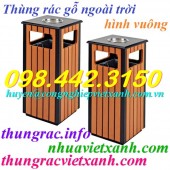 Thùng rác gỗ ngoài trời hình vuông