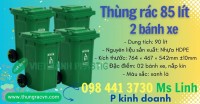 Thùng rác 85 lít - Thùng rác nhựa 85 lít nắp kín 2 bánh xe