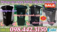 Khuyến mãi giá sốc - thùng rác 120 lít màu đen nhựa HDPE nắp kín 2 bánh xe