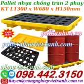Pallet nhựa chống tràn dầu - hóa chất 2 phuy 1300x680x150mm
