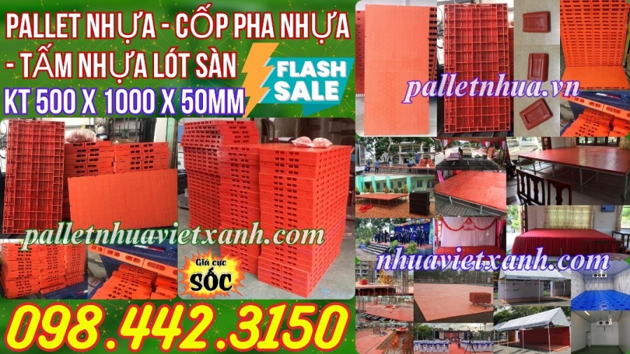 Pallet nhựa lót sàn sân khấu 1000x500x50mm mặt kín màu cam-image-2