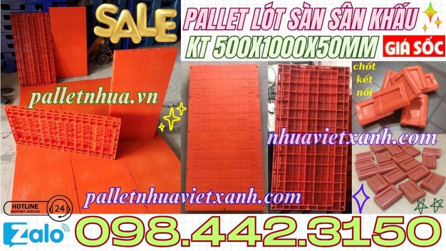 Pallet nhựa lót sàn sân khấu 1000x500x50mm mặt kín màu cam-image-3