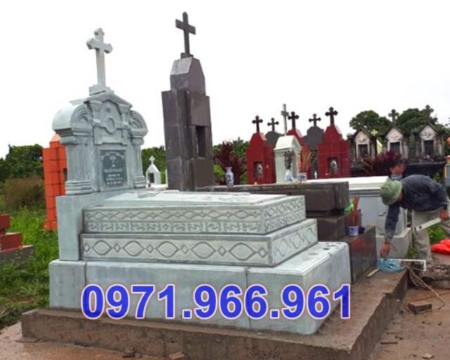 Mẫu mộ đá công giáo đẹp bán tại bình phước - mộ đá xanh, đơn giản 347-image-2