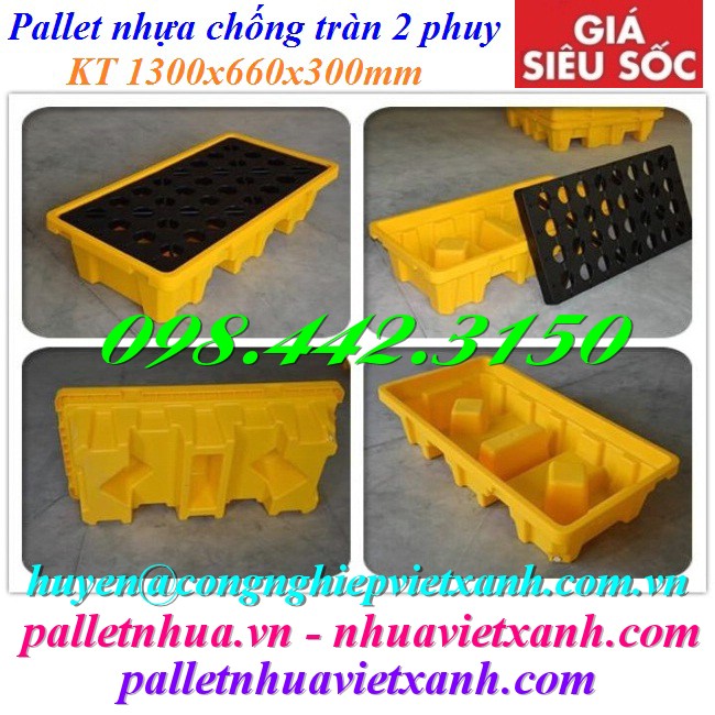 Pallet nhựa chống tràn dầu - hóa chất 2 phuy giá rẻ, siêu cạnh tranh-image-3