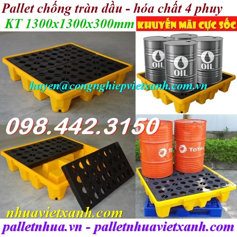 Pallet nhựa chống tràn dầu - hóa chất 4 phuy giá rẻ, siêu cạnh tranh-image-5