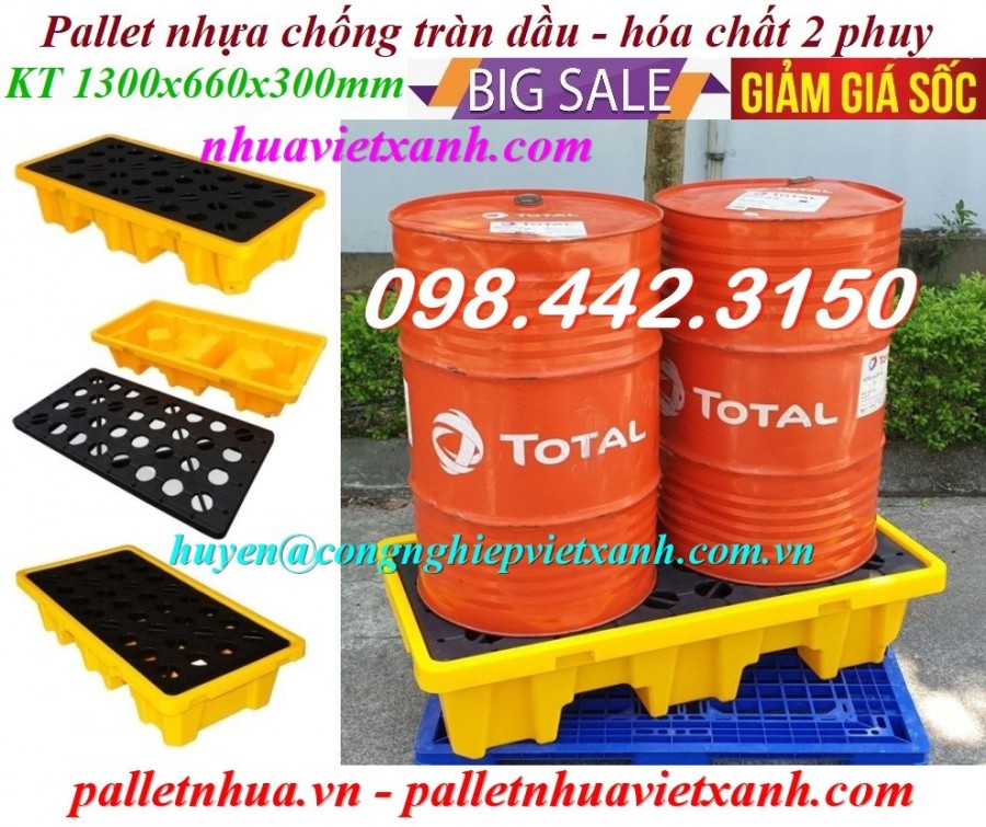 Pallet nhựa chống tràn dầu - hóa chất 2 phuy giá rẻ, siêu cạnh tranh-image-5