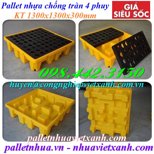 Pallet nhựa chống tràn dầu - hóa chất 4 phuy giá rẻ, siêu cạnh tranh-image-3