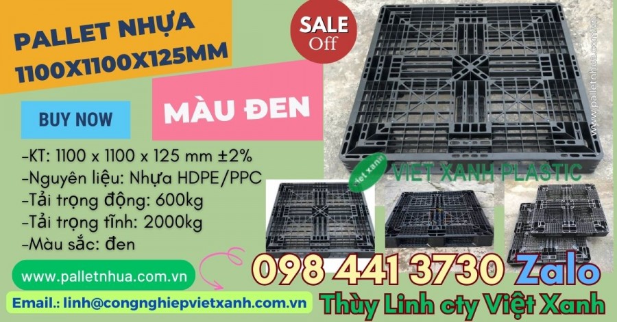 Pallet nhựa màu đen 1100x1100x125mm , pallet giá rẻ xuất khẩu 1100x1100x125mm,-image-3