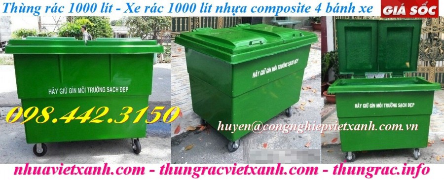 Thùng rác 1000 lít – Xe rác 1000L 4 bánh xe nhựa Composite giá sốc-image-2