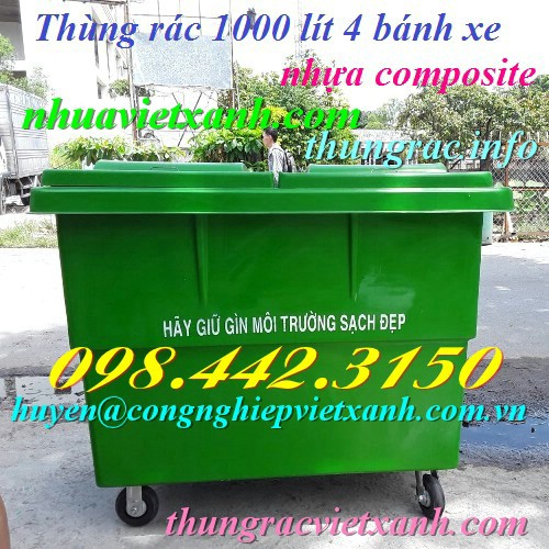 Thùng rác 1000 lít – Xe rác 1000L 4 bánh xe nhựa Composite giá sốc-image-3
