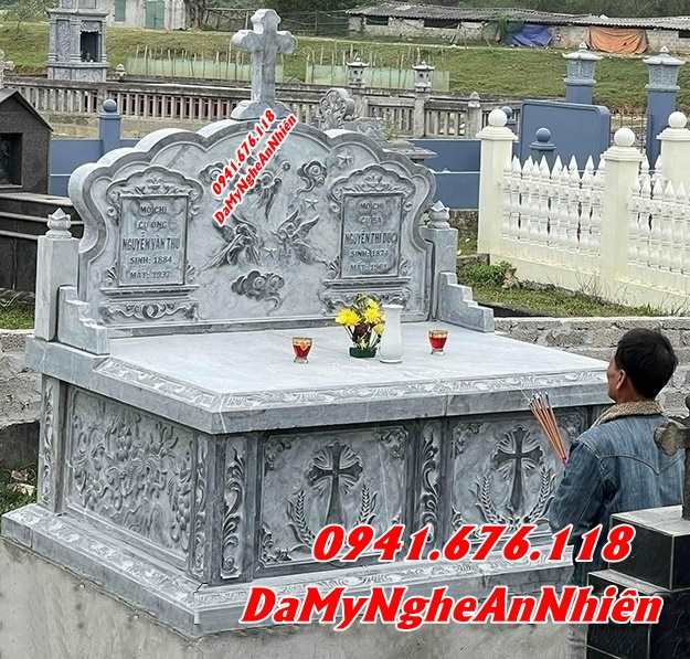 Trà Vinh Bán mẫu mộ đá thờ tro cốt phu thê đẹp bán tại Trà Vinh - giữ cốt-image-3