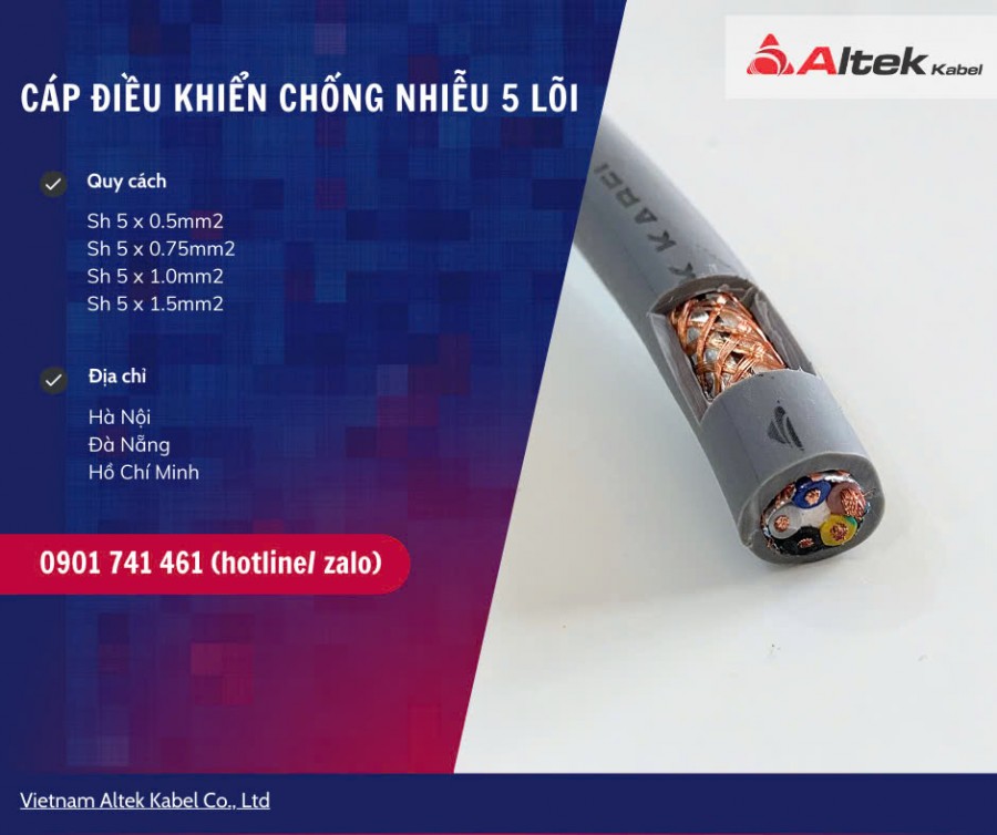 Cáp điều khiển chống nhiễu 5 lõi 0.5mm, 0.75mm, 1.0mm, 1.5mm-image-5