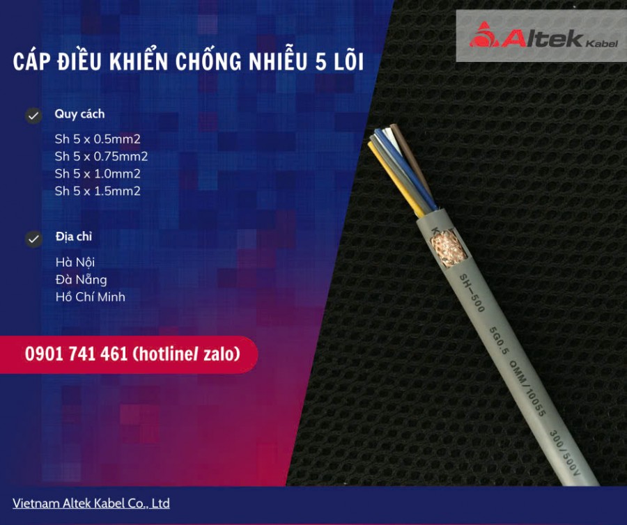Cáp điều khiển chống nhiễu 5 lõi 0.5mm, 0.75mm, 1.0mm, 1.5mm-image-3