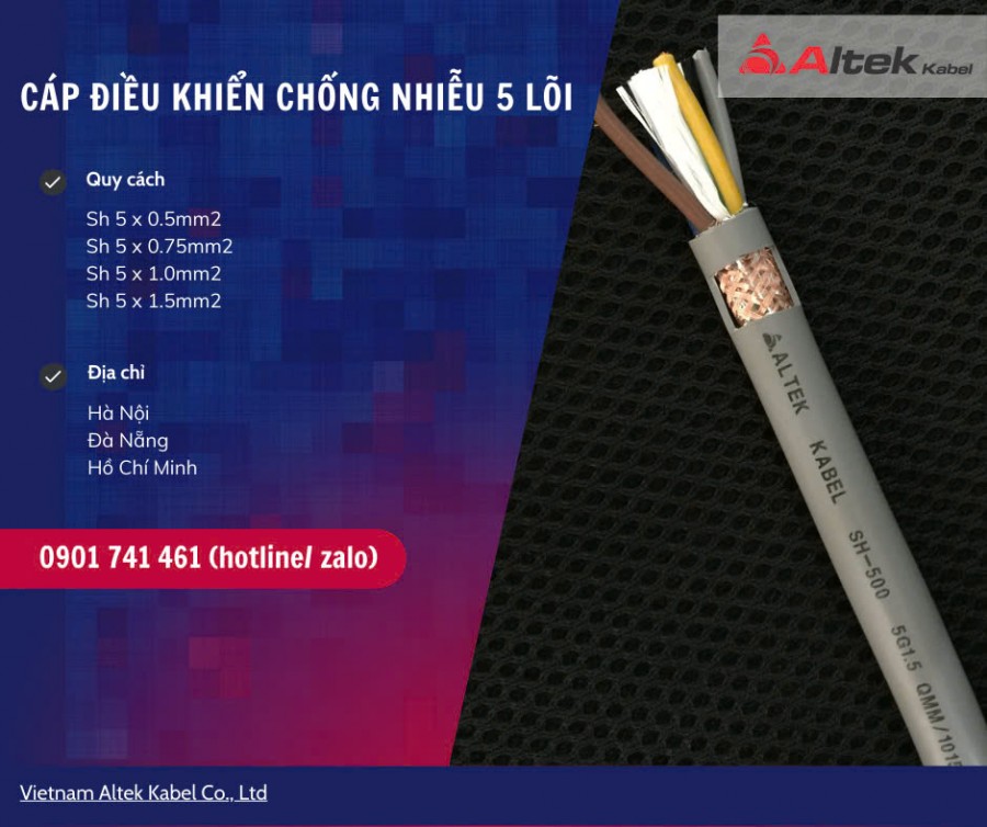 Cáp điều khiển chống nhiễu 5 lõi 0.5mm, 0.75mm, 1.0mm, 1.5mm-image-2