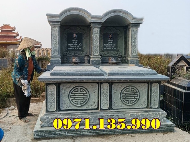 99- Mẫu mộ đá đôi đẹp bán tại Hưng Yên - mộ đôi bằng đá xanh-image-2