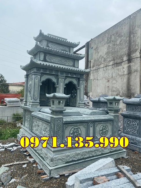 99- Mẫu mộ đá đôi đẹp bán tại Hưng Yên - mộ đôi bằng đá xanh-image-3