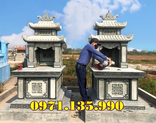 96- Mẫu mộ đôi bằng đá xanh rêu cẩm thạch đẹp bán Bắc Giang-image-5