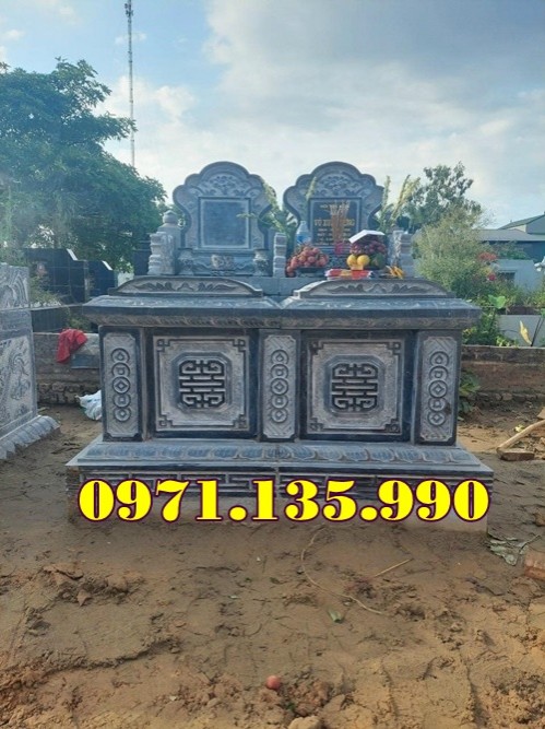 96- Mẫu mộ đôi bằng đá xanh rêu cẩm thạch đẹp bán Bắc Giang-image-2