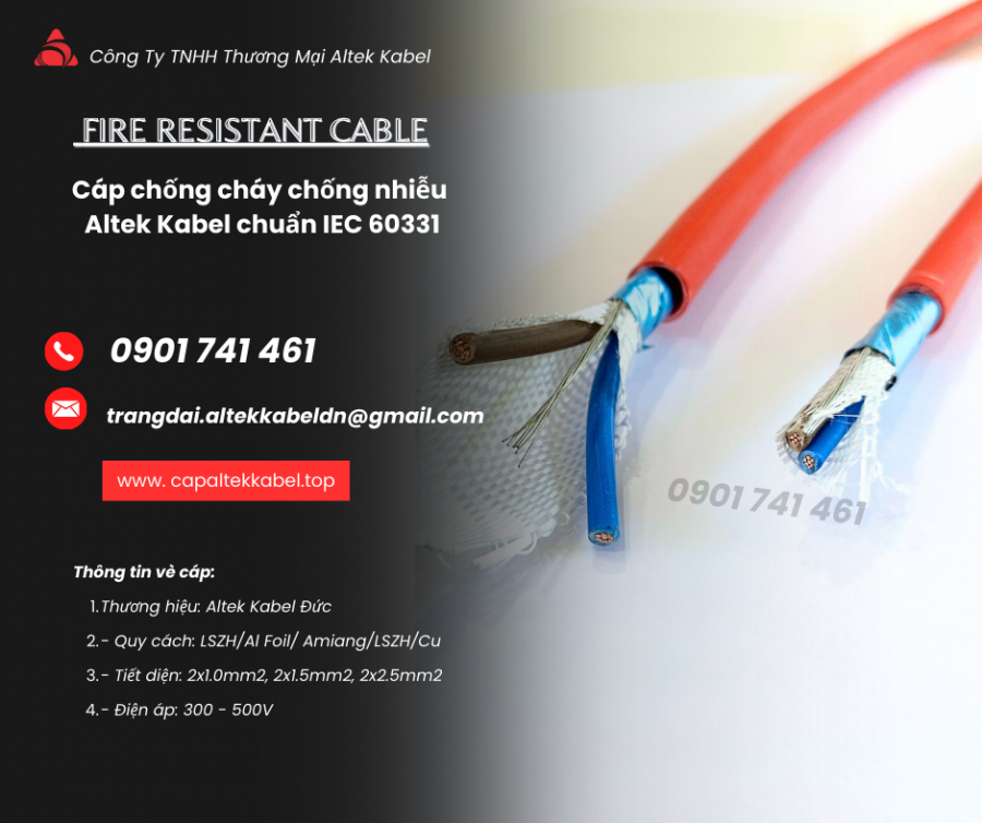 Cáp Chống Cháy Chống Nhiễu 2x1.5mm² Altek Kabel Chuẩn IEC 60331: Quy Cách và Ứng-image-2