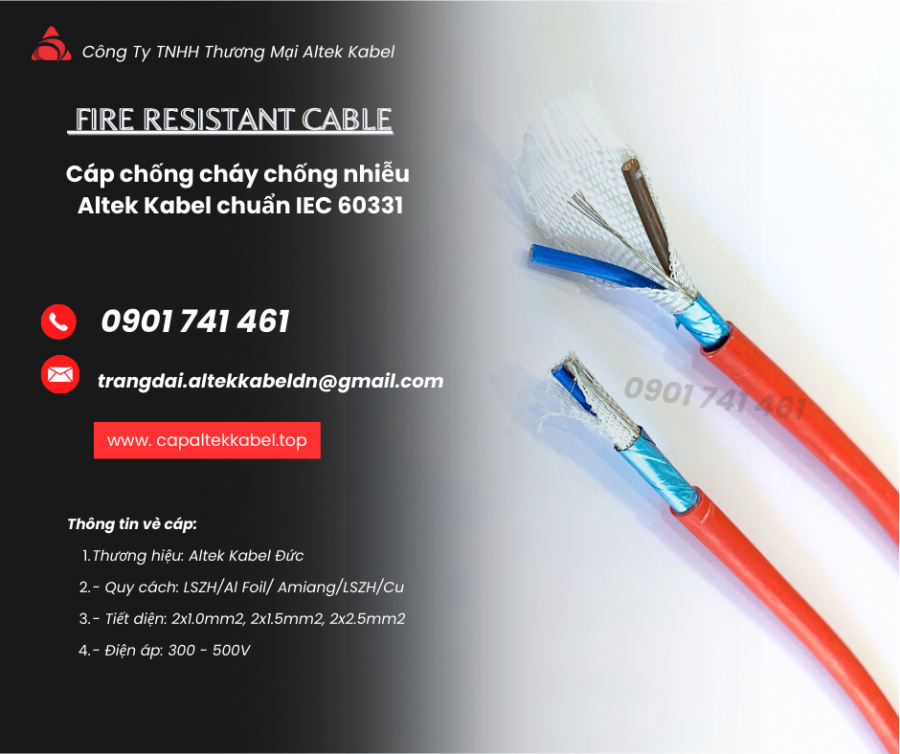 Cáp Chống Cháy Chống Nhiễu 2x1.5mm² Altek Kabel Chuẩn IEC 60331: Quy Cách và Ứng-image-3