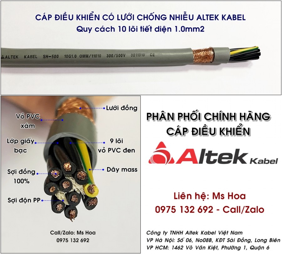 Cáp tín hiệu/Cáp điều khiển 10x0.5, 10x0.75, 10x1.0, 10x1.5mm2 hàng sẵn – Toàn-image-2
